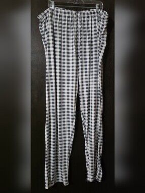Classic Gingham Women's Pajama Pants White Gray Checkered Size 3X Tall